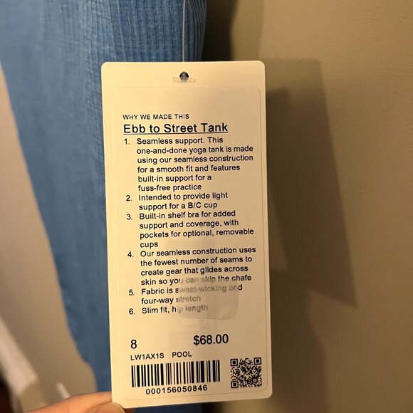 NWT Lululemon Ebb to Street Tank - Pool Party Blue - Size 8 - Picture 6 of 6